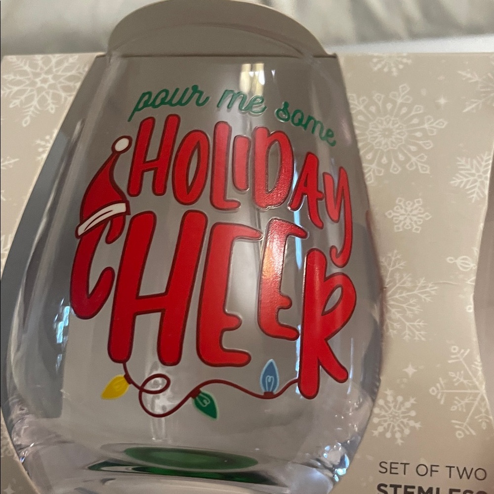 Holiday Cheer Stemless Wine Glasses Set - Picture 2 of 7